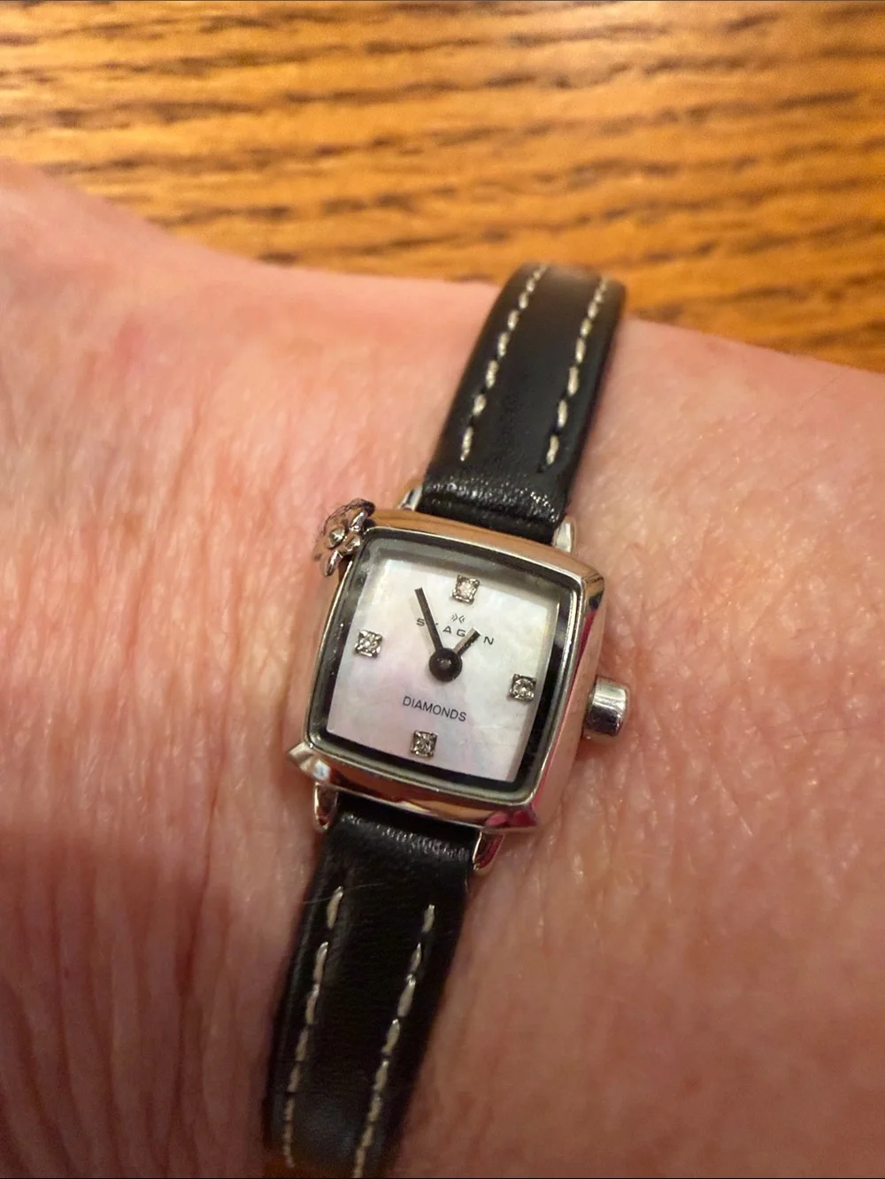 Tacori Silver-Tone Case Black Leather Strap Diamond Accent Ladies Watch